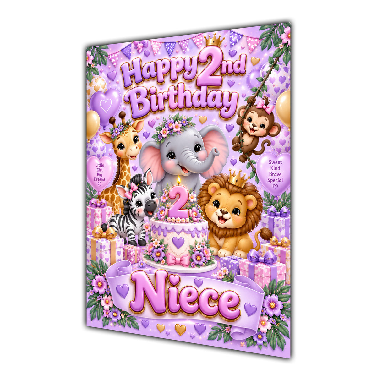 Happy 2nd Birthday Niece Safari Animals Greeting Card A5