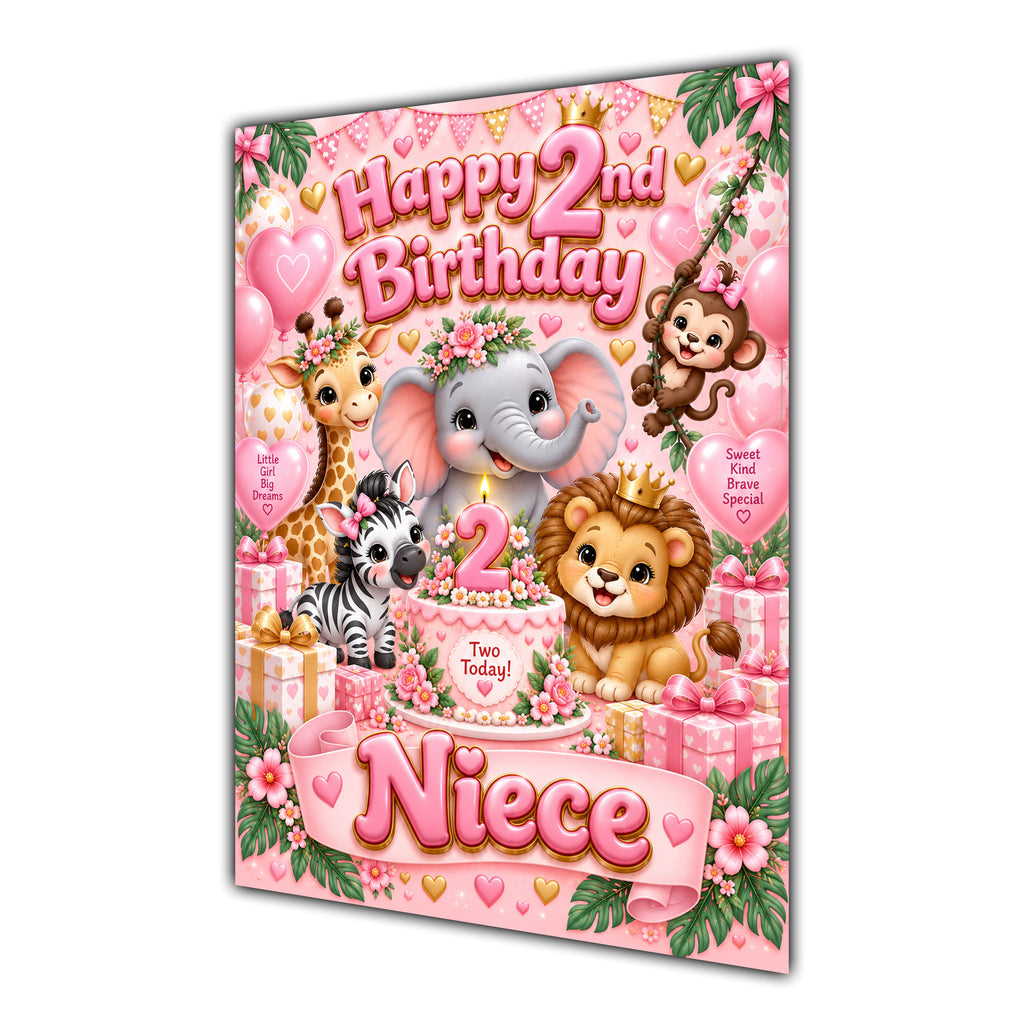 Happy 2nd Birthday Niece Safari Animals Greeting Card A5