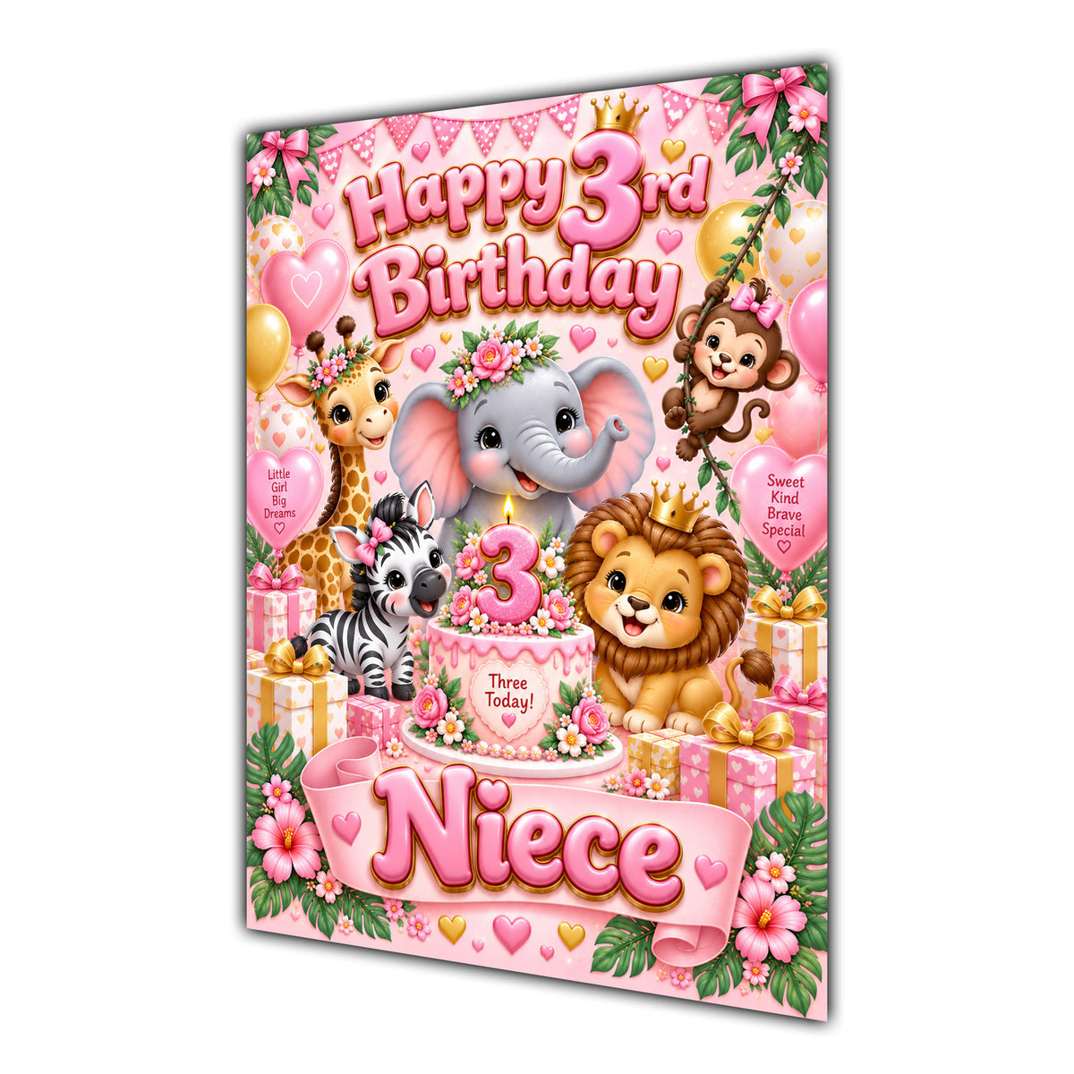 Happy 3rd Birthday Niece Safari Animals Greeting Card A5
