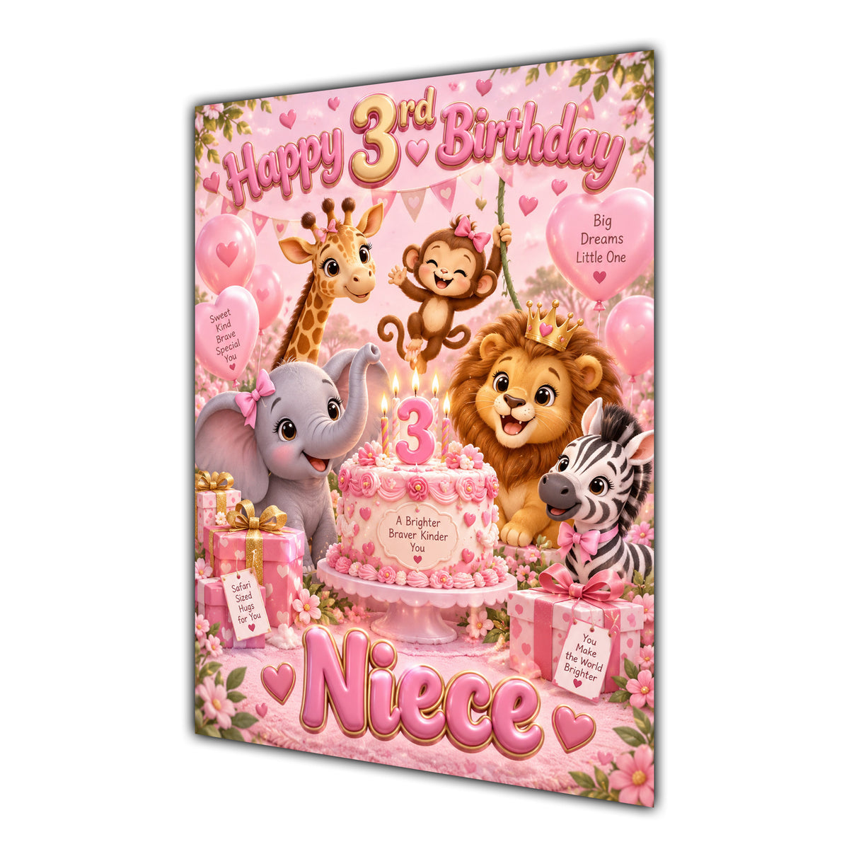 Happy 3rd Birthday Niece Safari Animals Greeting Card A5