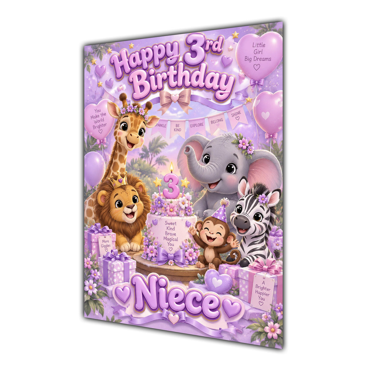 Happy 3rd Birthday Niece Safari Animals Greeting Card A5