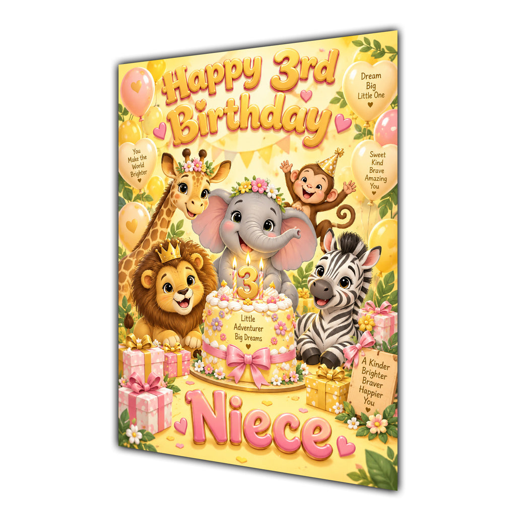 Happy 3rd Birthday Niece Safari Animals Greeting Card A5