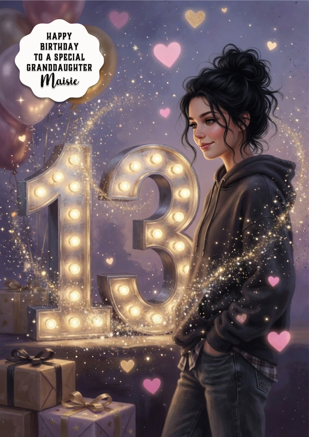 13th Birthday Card Hoodie Girl Granddaughter Daughter Niece Large A5 Size