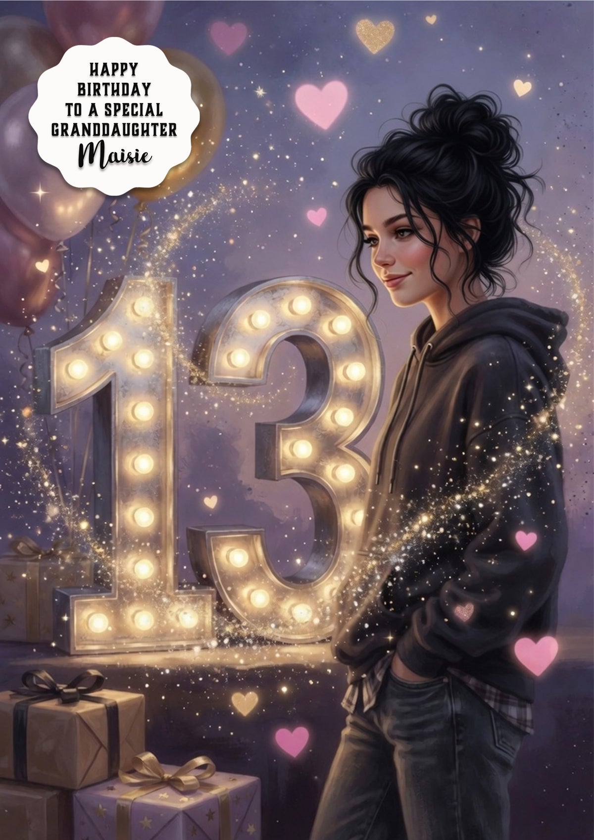 13th Birthday Card Hoodie Girl Granddaughter Daughter Niece Large A5 Size