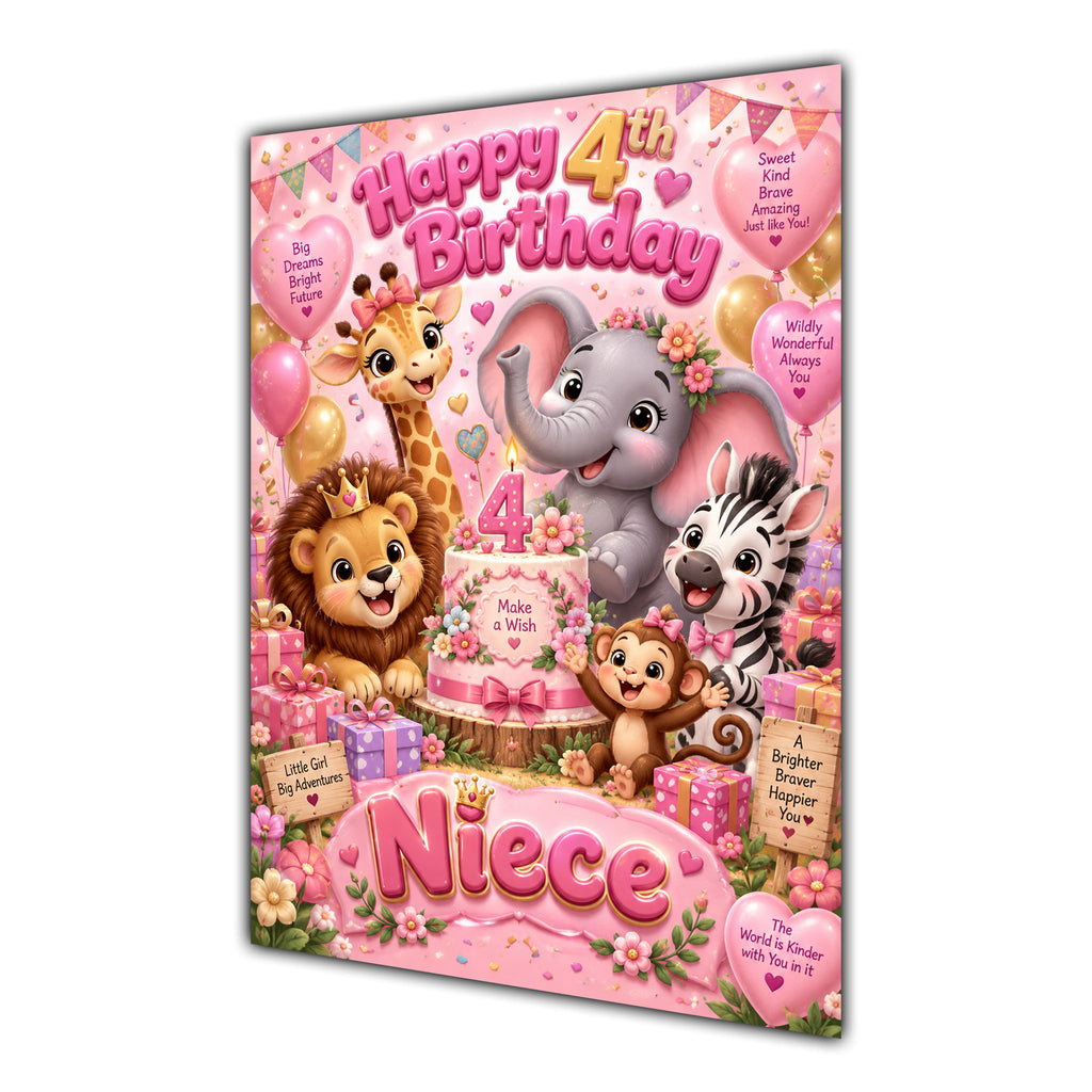 Happy 4th Birthday Niece Safari Animals Greeting Card A5