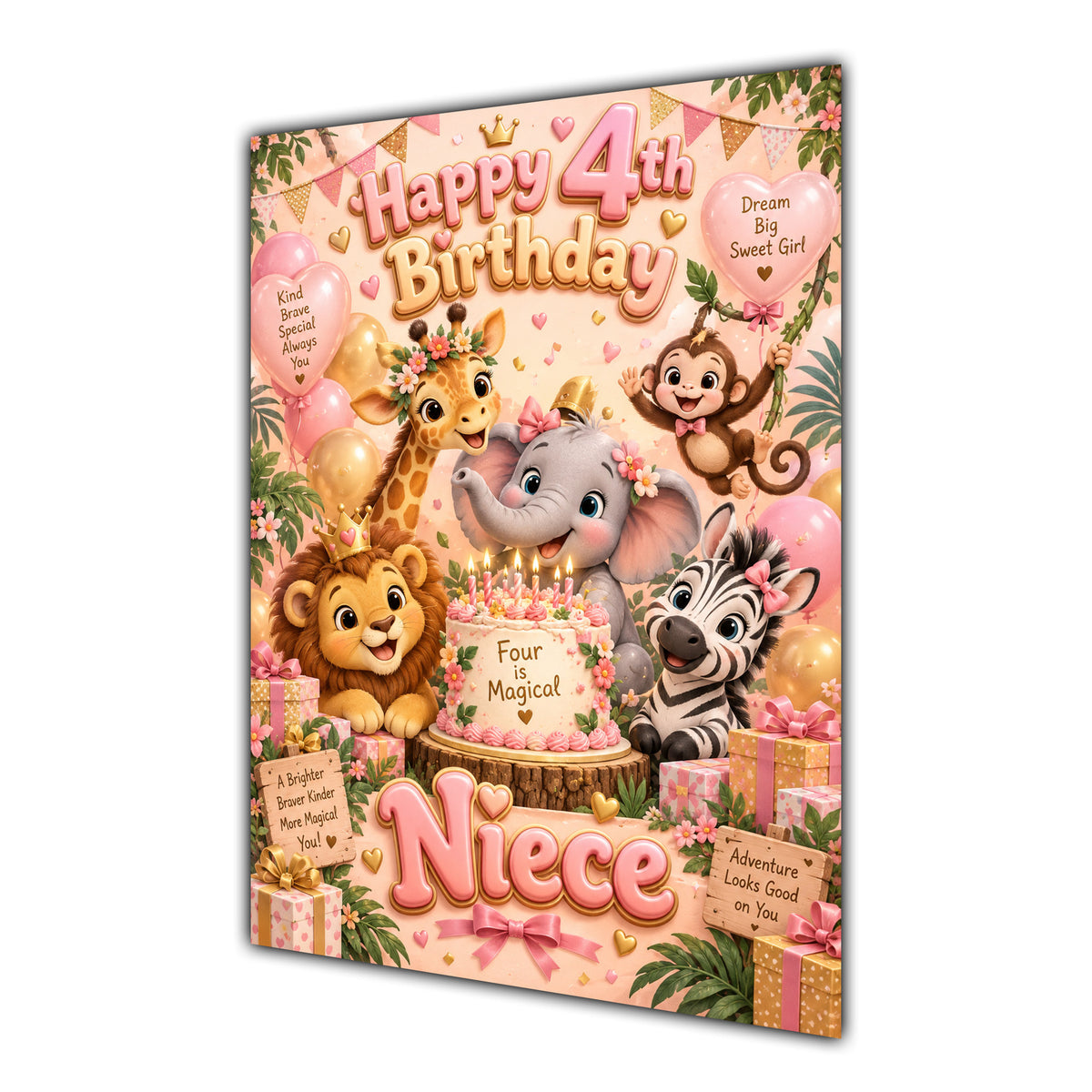 Happy 4th Birthday Niece Safari Animals Greeting Card A5
