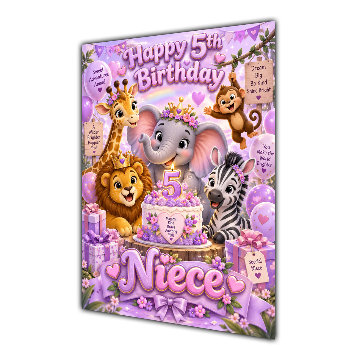 Happy 5th Birthday Niece Safari Animals Greeting Card A5