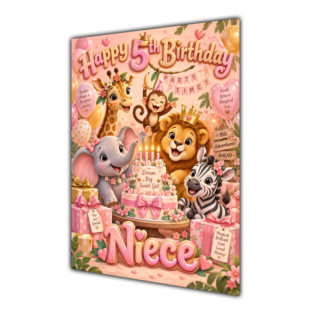 Happy 5th Birthday Niece Safari Animals Greeting Card A5