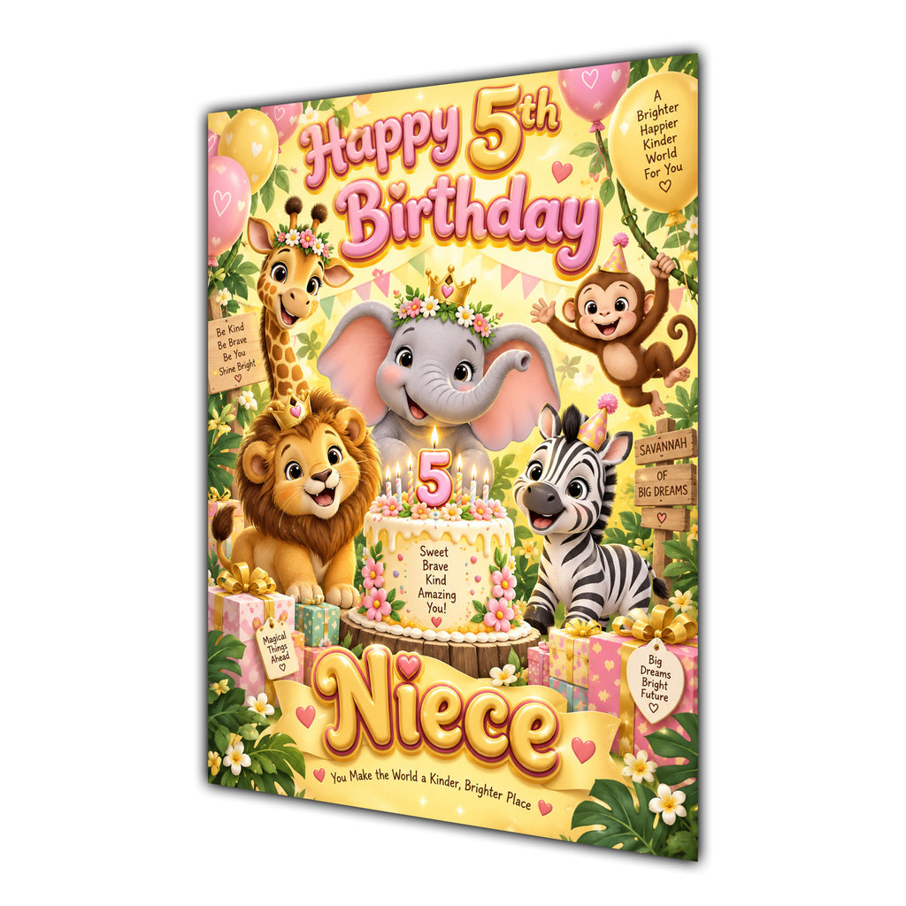 Happy 5th Birthday Niece Safari Animals Greeting Card A5