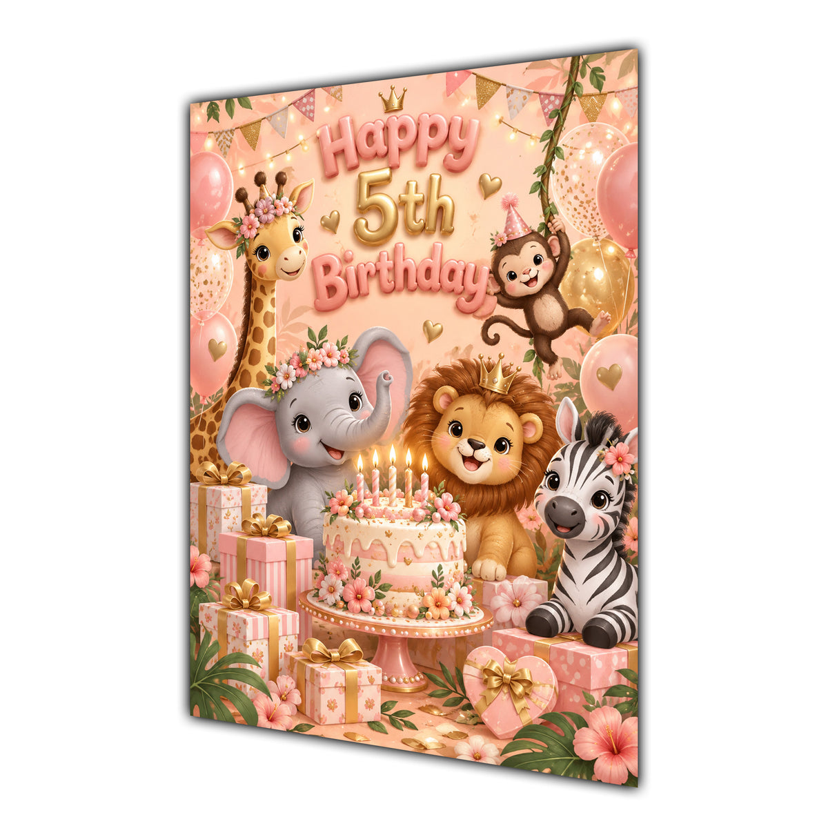 Happy 5th Birthday Safari Animals Greeting Card A5