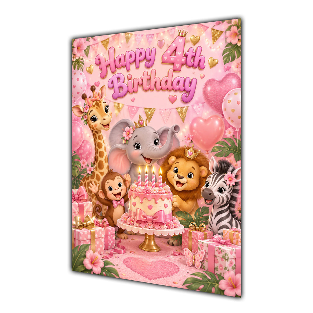 Happy 4th Birthday Safari Animals Greeting Card A5