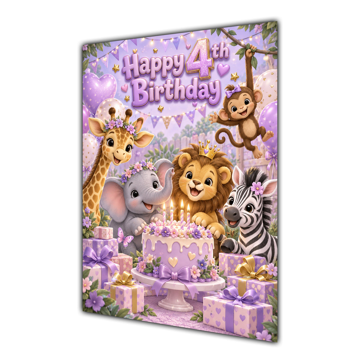 Happy 4th Birthday Safari Animals Greeting Card A5