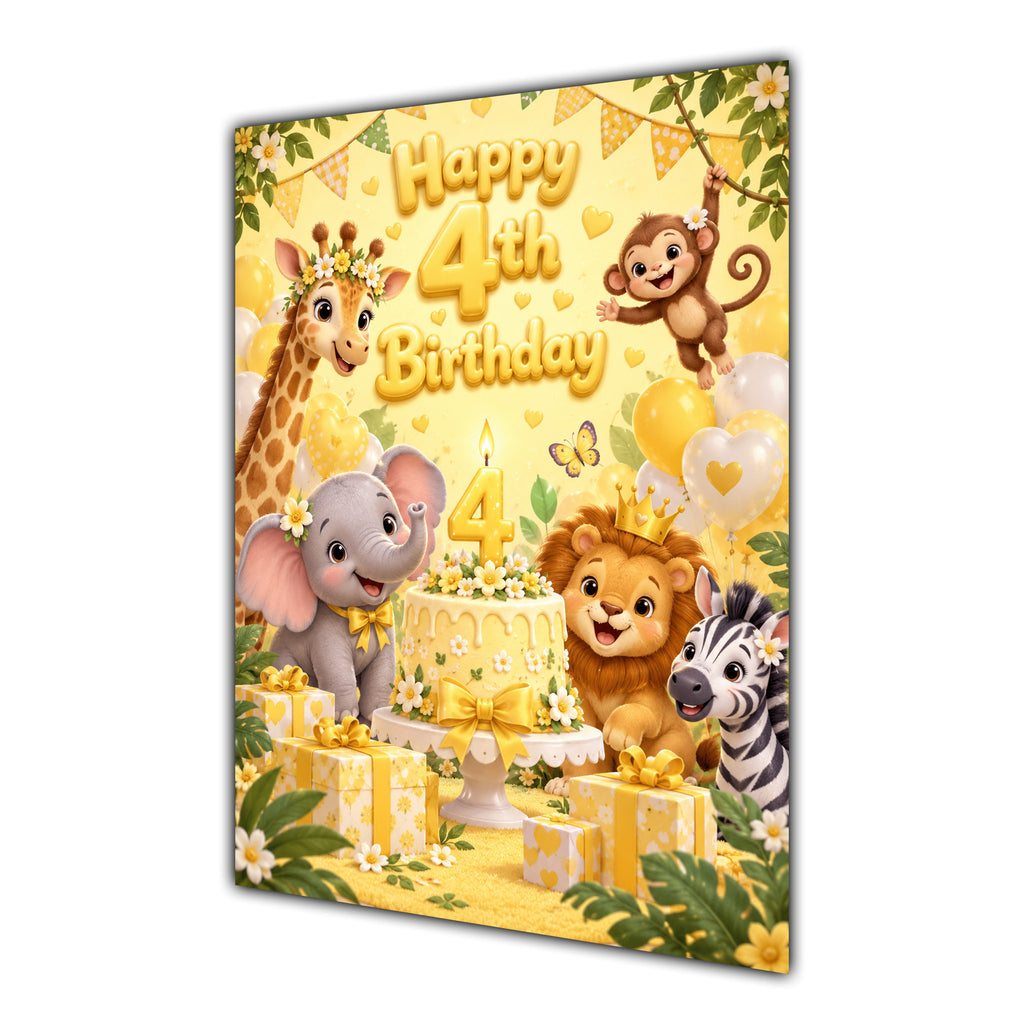 Happy 4th Birthday Safari Animals Greeting Card A5