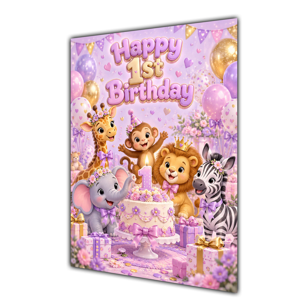 Happy 1st Birthday Safari Animals Greeting Card A5