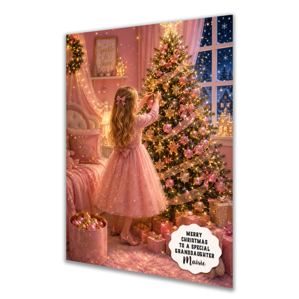 Personalised Christmas Card - Girl Decorating a Christmas Tree