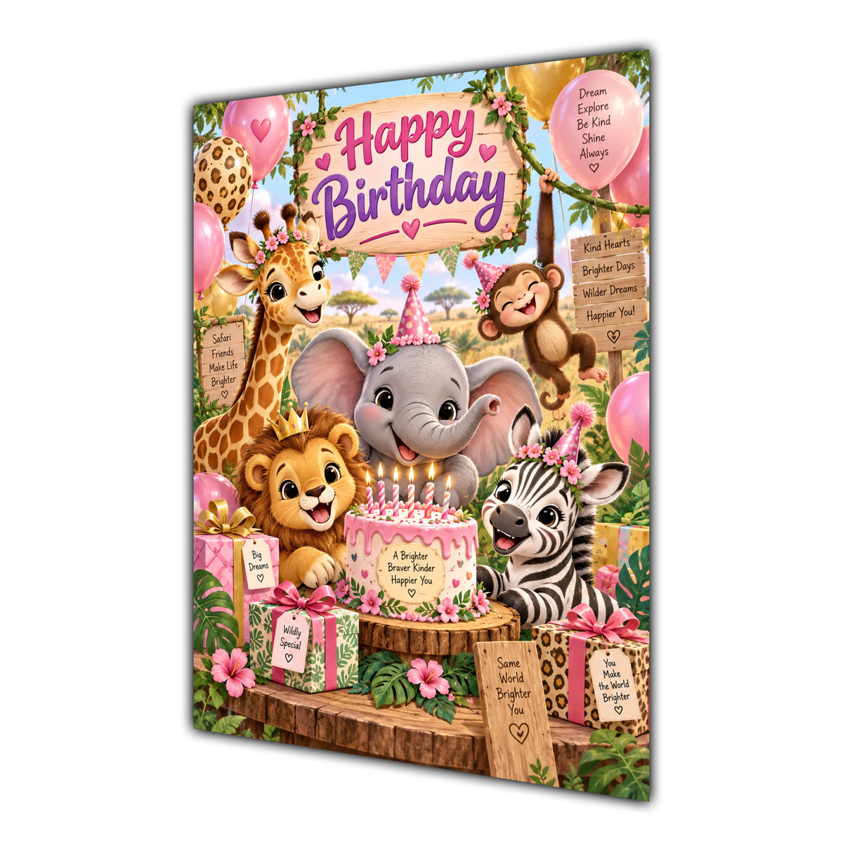 Happy Birthday Safari Animals Greeting Card A5