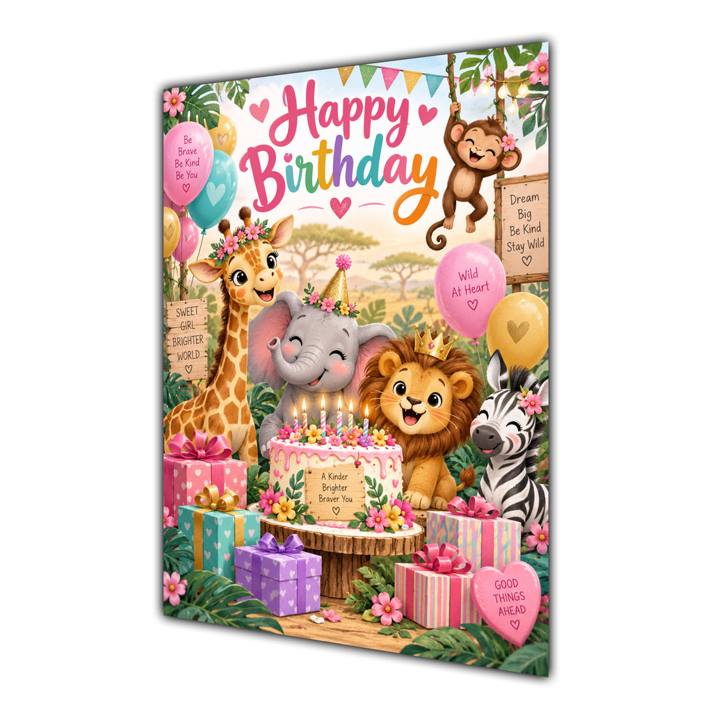Happy Birthday Safari Animals Greeting Card A5