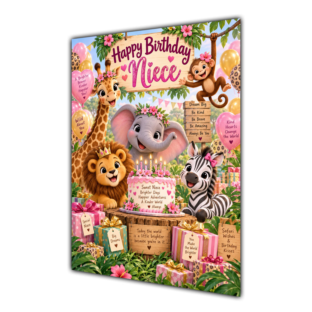 Happy Birthday Niece Safari Animals Greeting Card A5