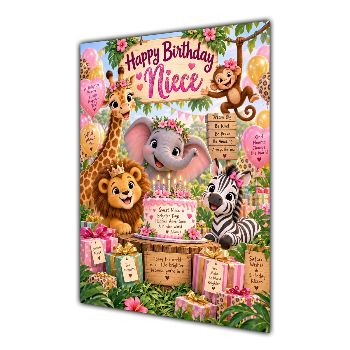 Happy Birthday Niece Safari Animals Greeting Card A5