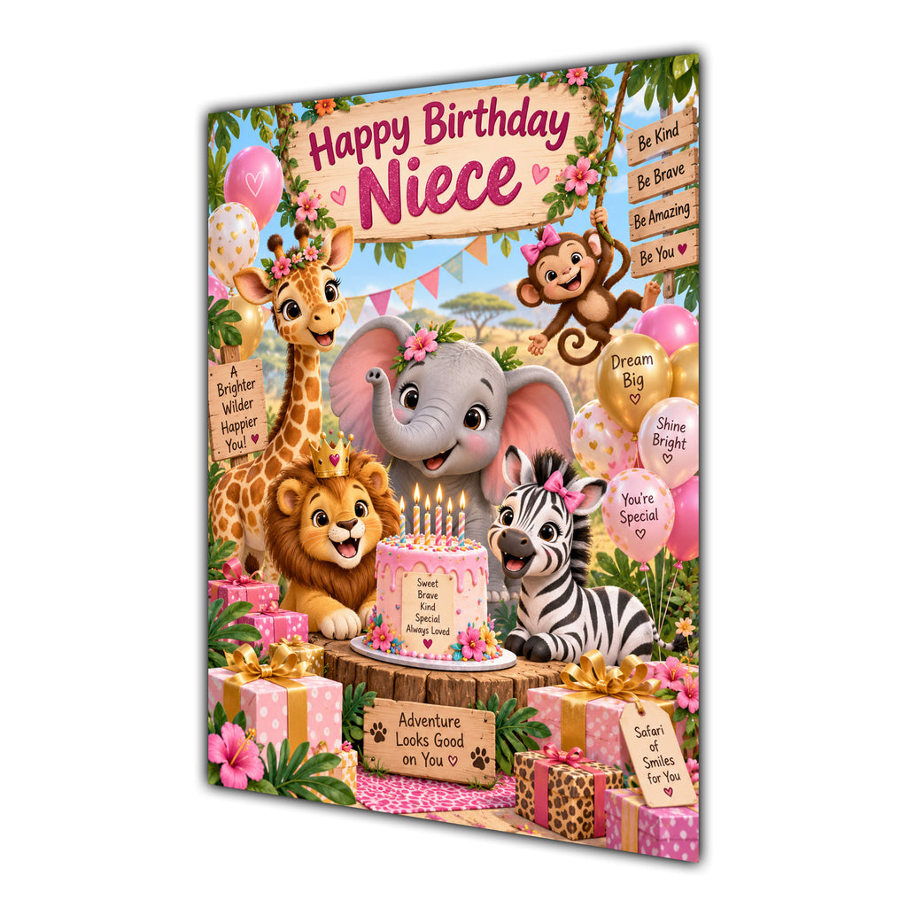 Happy Birthday Niece Safari Animals Greeting Card A5