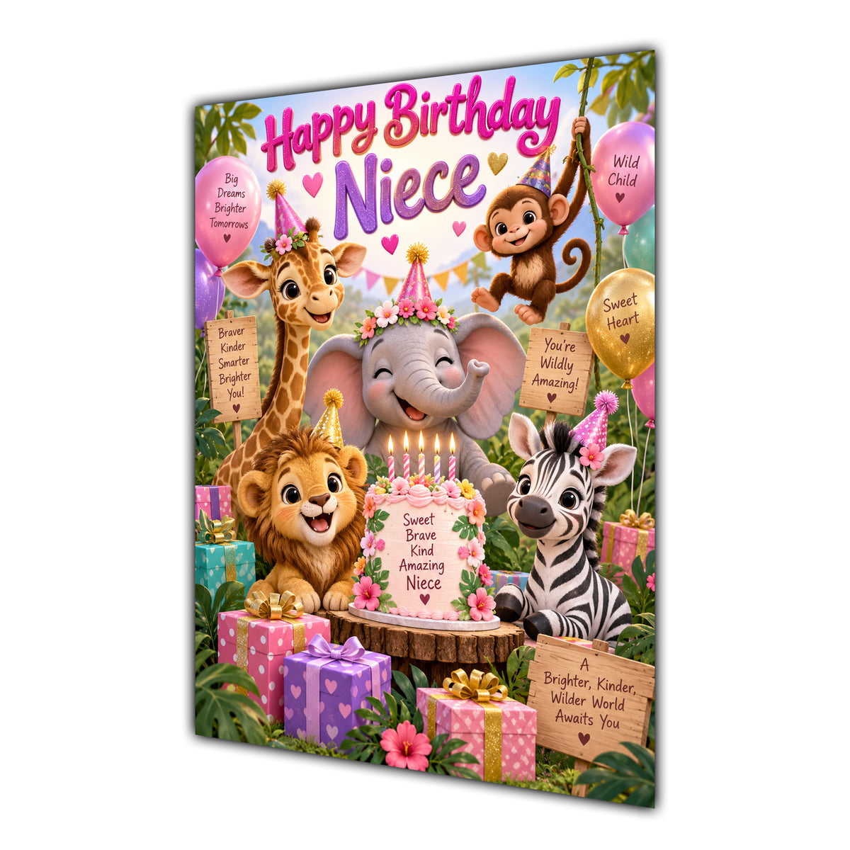 Happy Birthday Niece Safari Animals Greeting Card A5