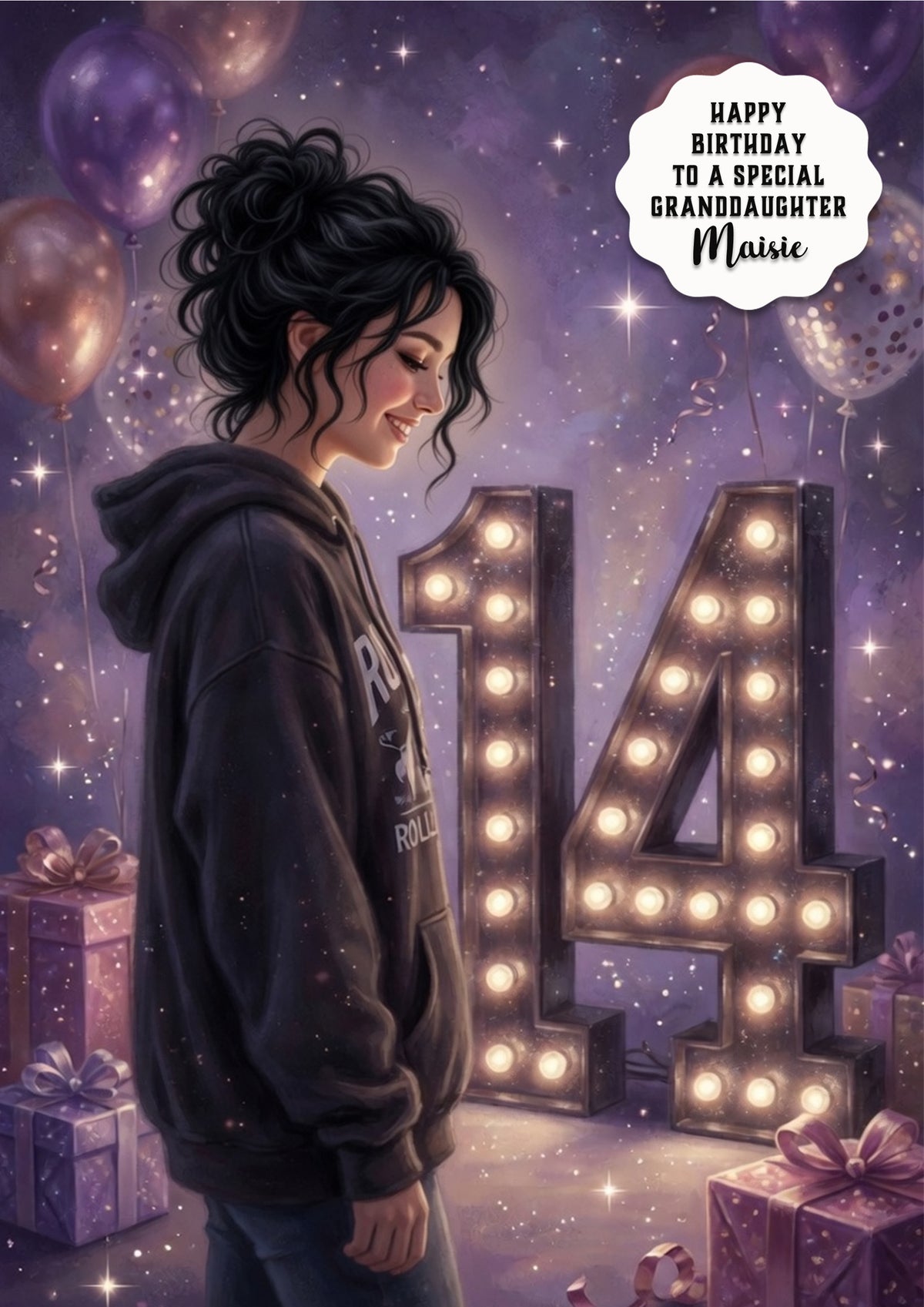 14th Birthday Card Hoodie Girl Granddaughter Daughter Niece Large A5 Size