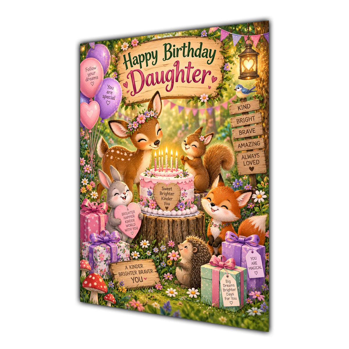 Happy Birthday Daughter Woodland Animals Greeting Card A5