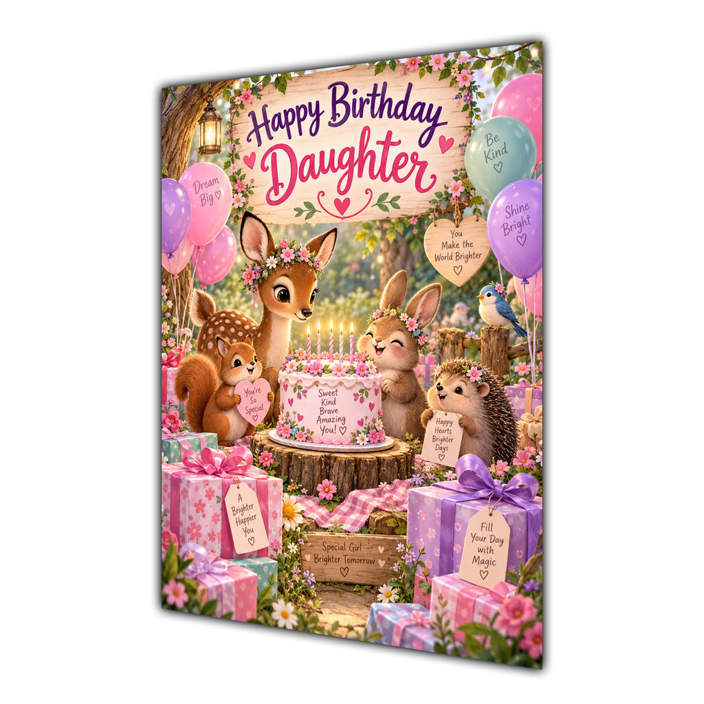 Happy Birthday Daughter Woodland Animals Greeting Card A5