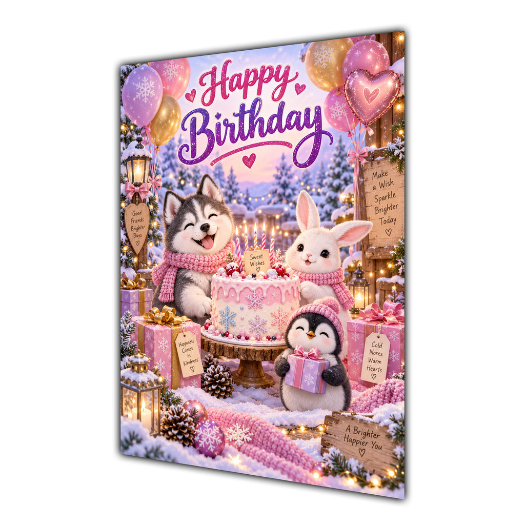 Happy Birthday Winter Animals Greeting Card A5