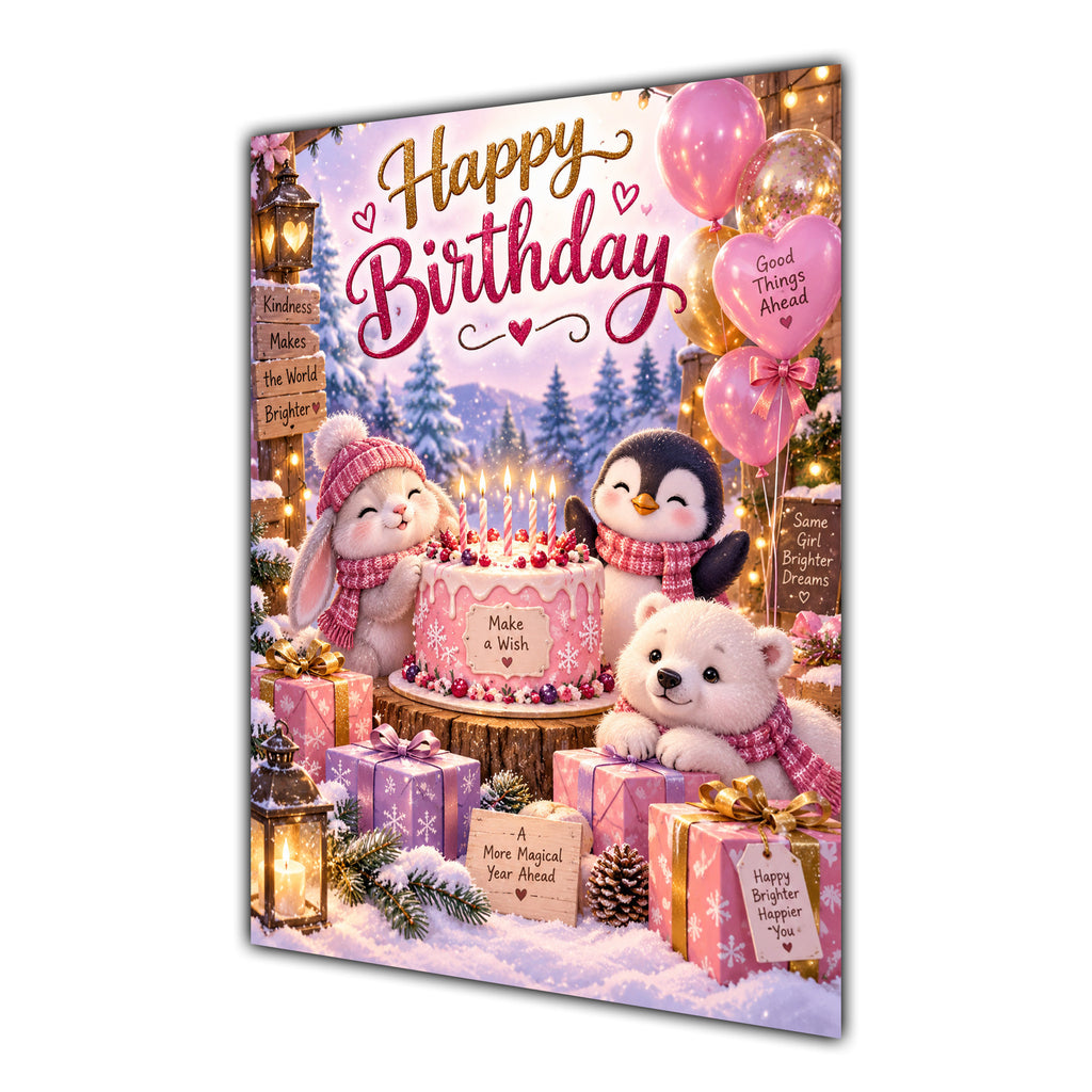 Happy Birthday Winter Animals Greeting Card A5