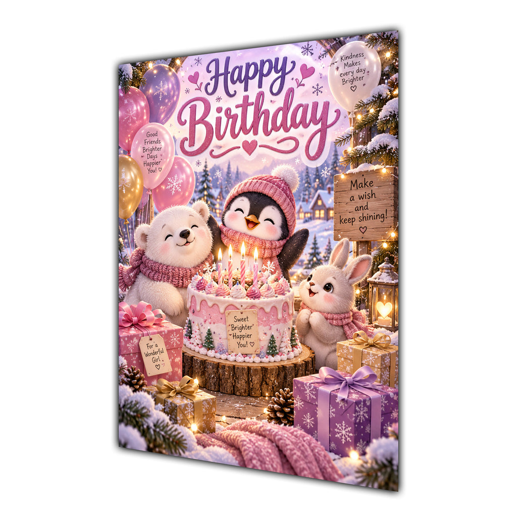 Happy Birthday Winter Animals Greeting Card A5