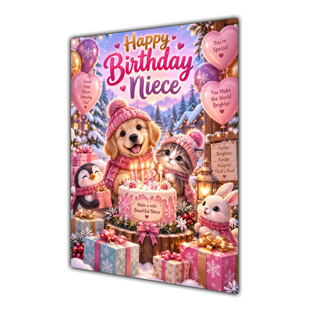 Happy Birthday Niece Winter Animals Greeting Card A5