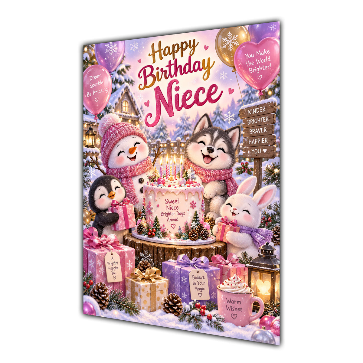 Happy Birthday Niece Winter Animals Greeting Card A5