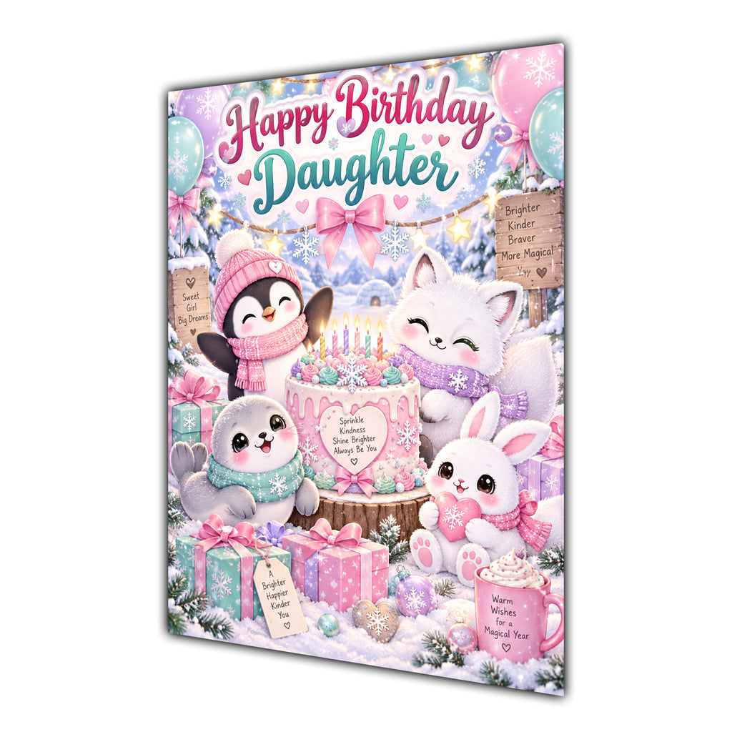 Happy Birthday Daughter Winter Animals Greeting Card A5