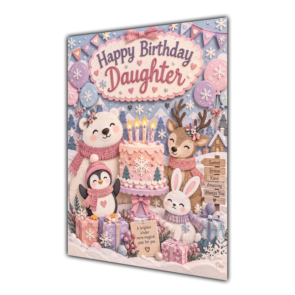 Happy Birthday Daughter Winter Animals Greeting Card A5