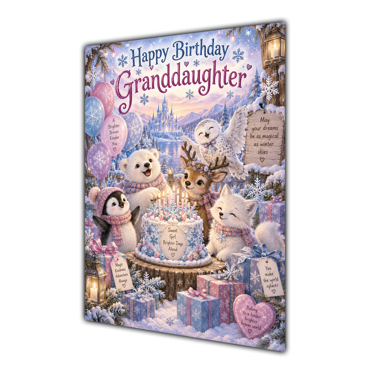 Happy Birthday Granddaughter Winter Animals Greeting Card A5