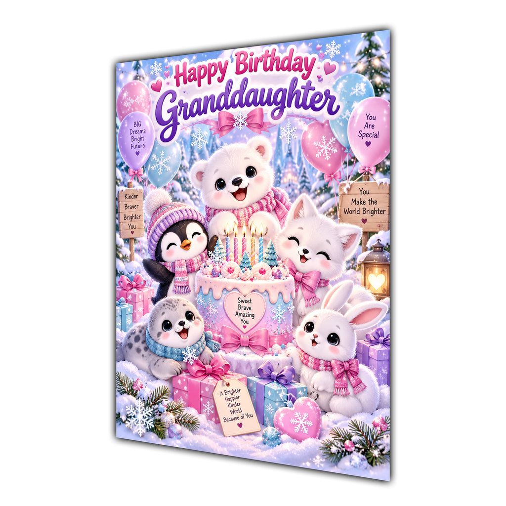 Happy Birthday Granddaughter Winter Animals Greeting Card A5