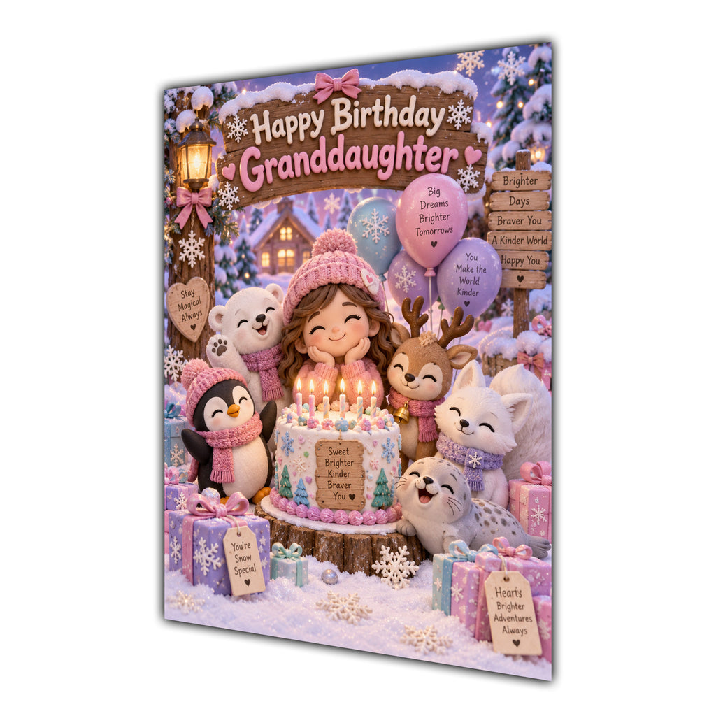 Happy Birthday Granddaughter Winter Animals Greeting Card A5