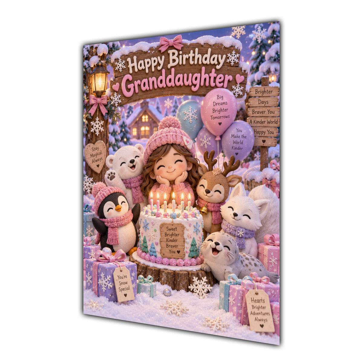 Happy Birthday Granddaughter Winter Animals Greeting Card A5
