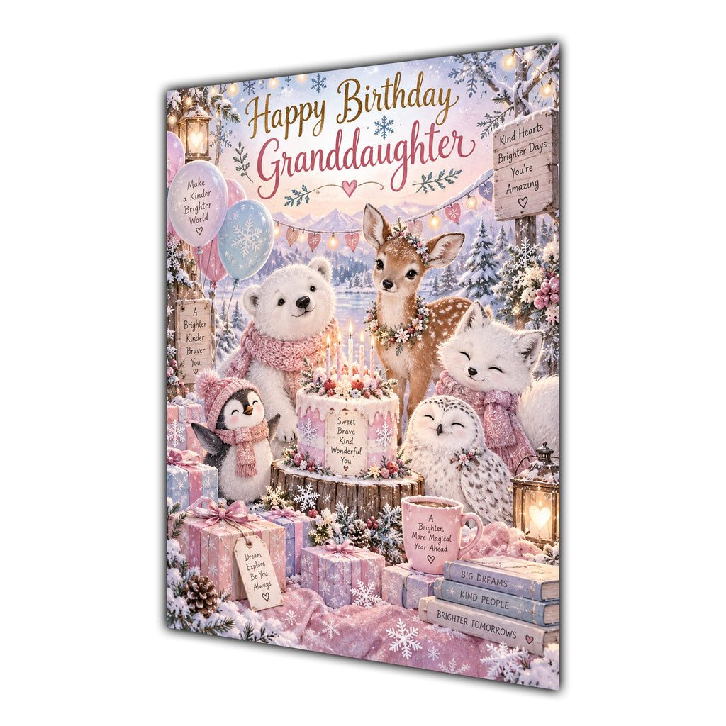 Happy Birthday Granddaughter Winter Animals Greeting Card A5
