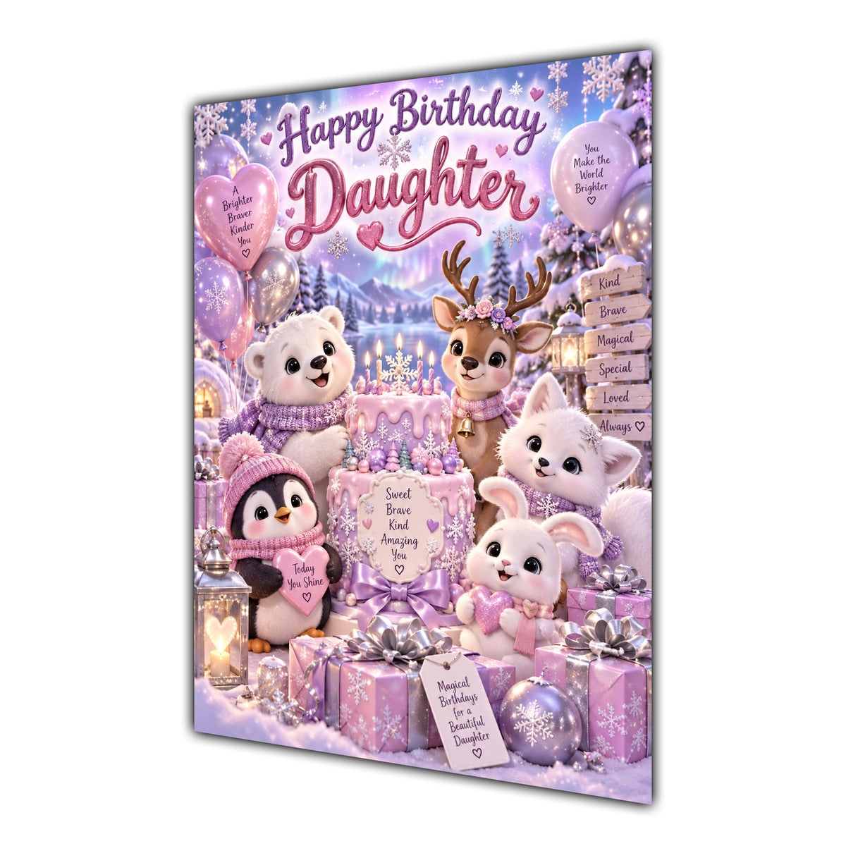 Happy Birthday Daughter Winter Animals Greeting Card A5