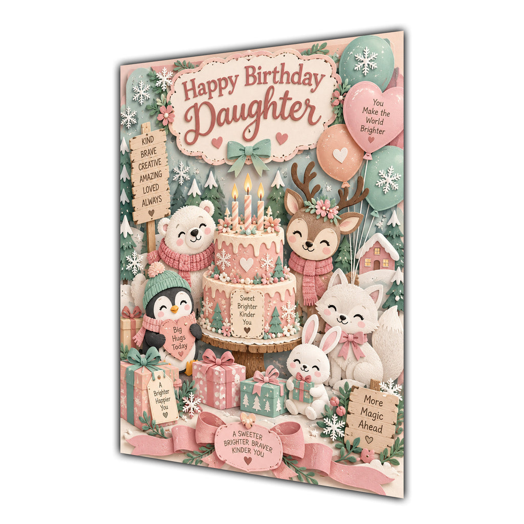 Happy Birthday Daughter Winter Animals Greeting Card A5
