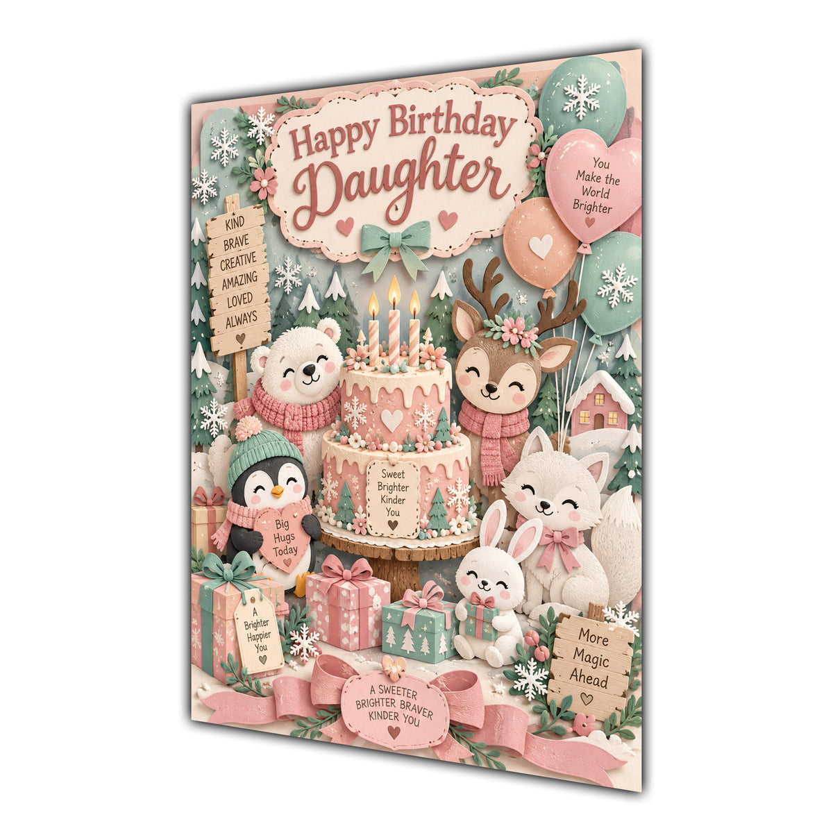 Happy Birthday Daughter Winter Animals Greeting Card A5