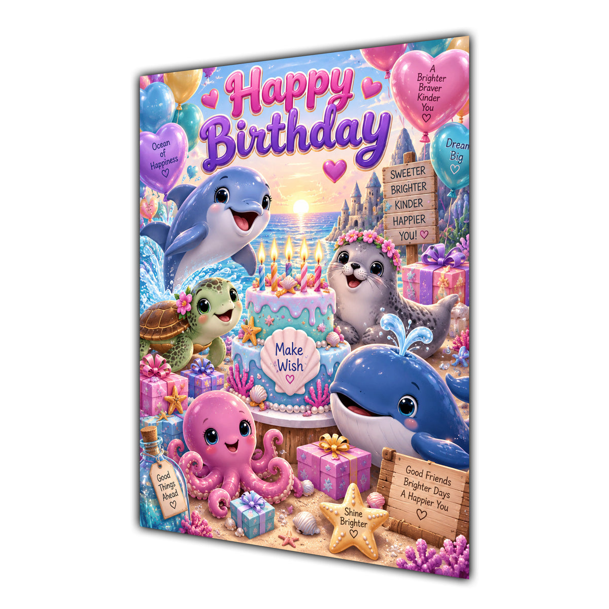 Happy Birthday Ocean Animals Greeting Card A5
