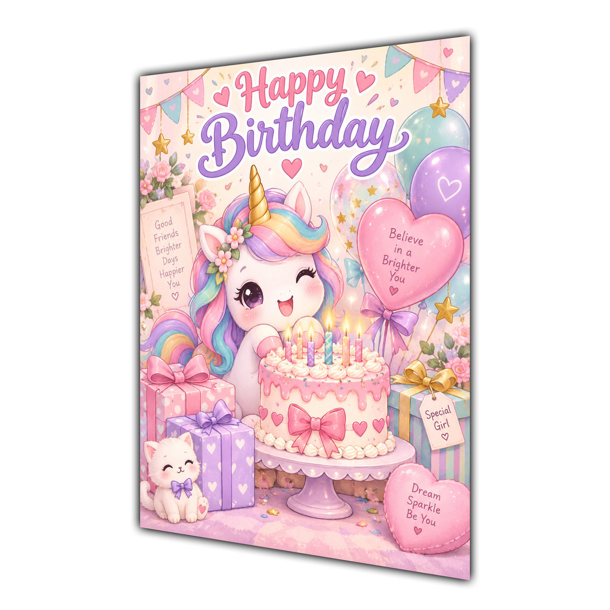 Happy Birthday girls Unicorn Greeting Card A5