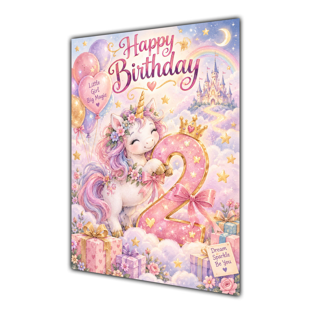 Happy 2nd Birthday girls Unicorn Greeting Card A5