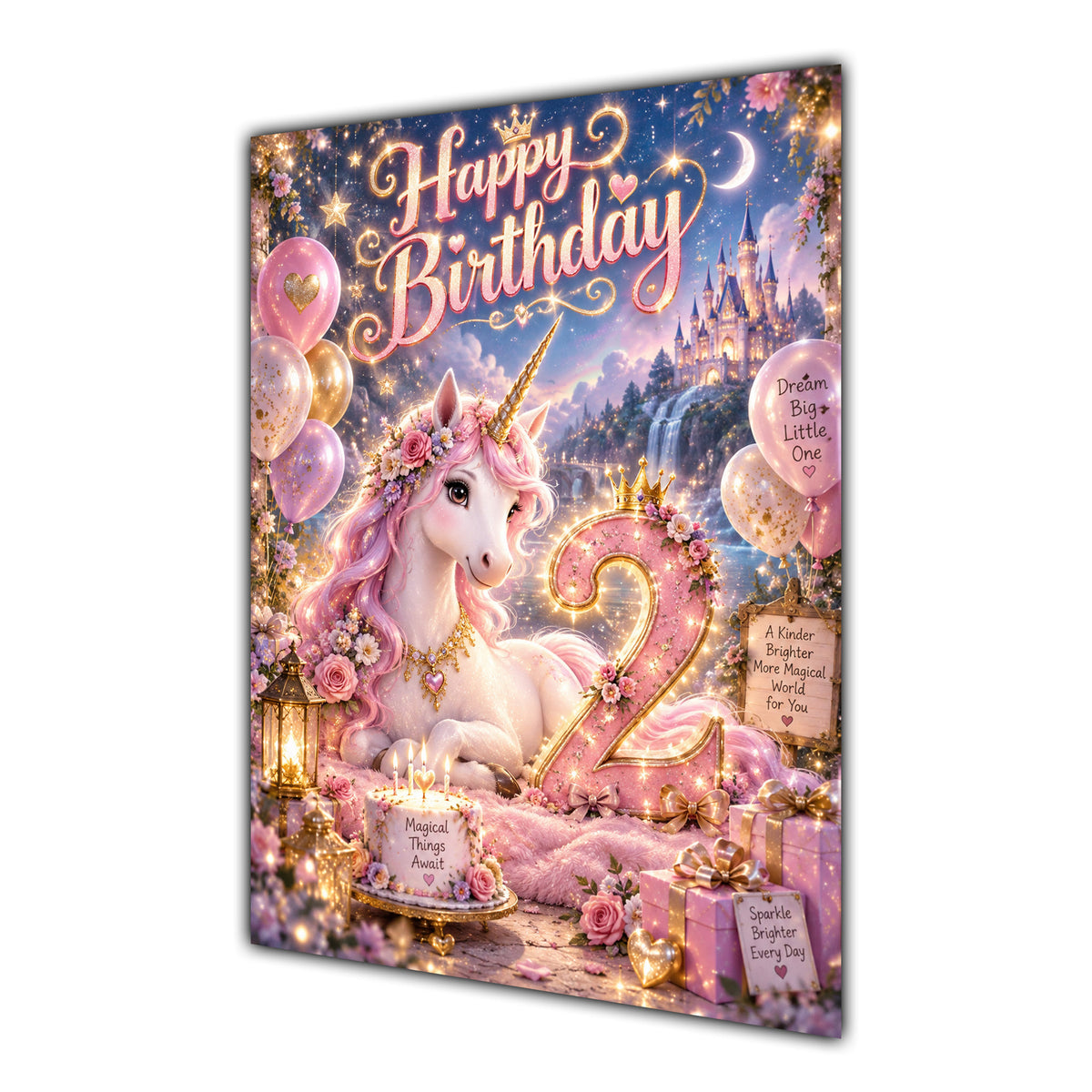 Happy 2nd Birthday girls Unicorn Greeting Card A5