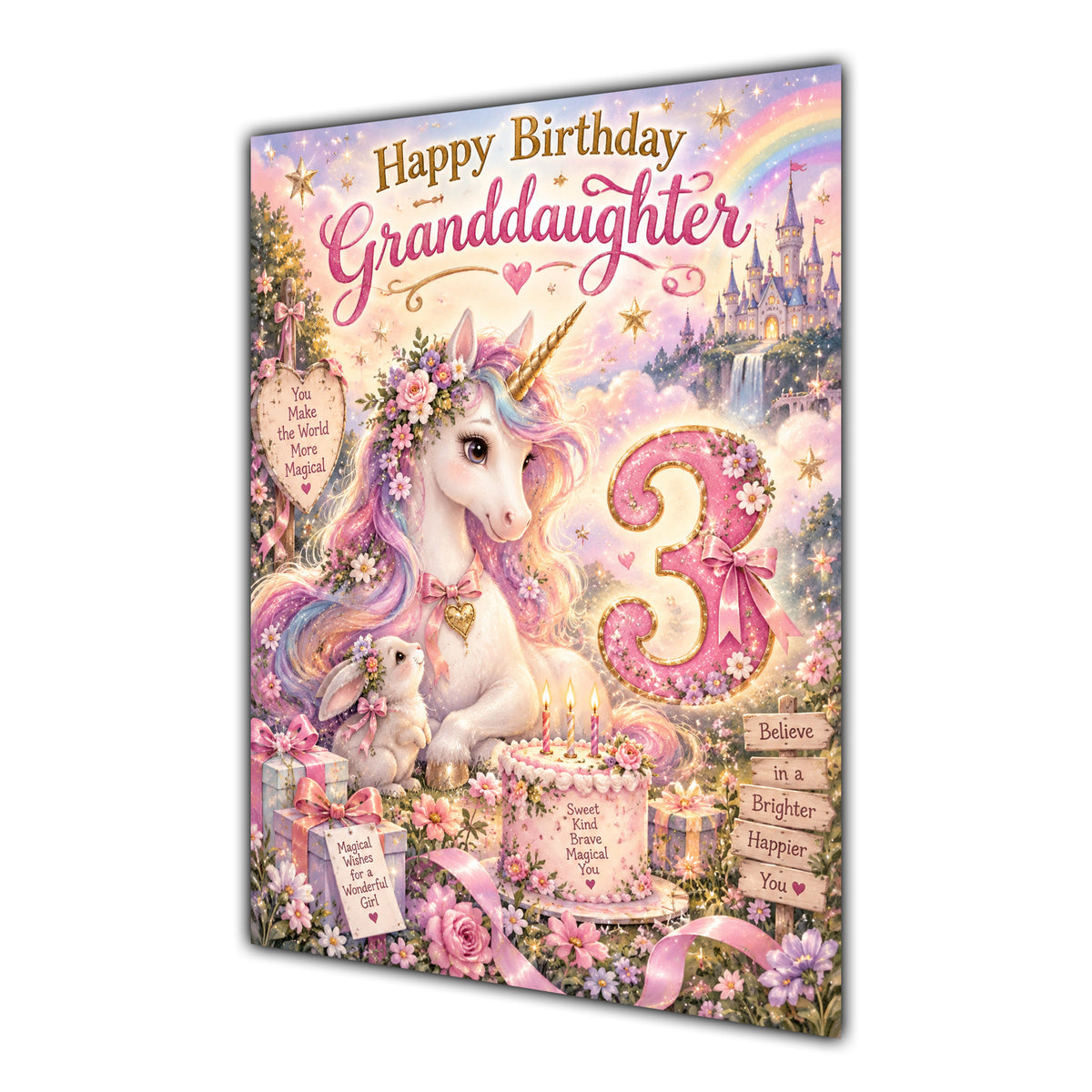 Happy 3rd Birthday Granddaughter Unicorn Greeting Card A5