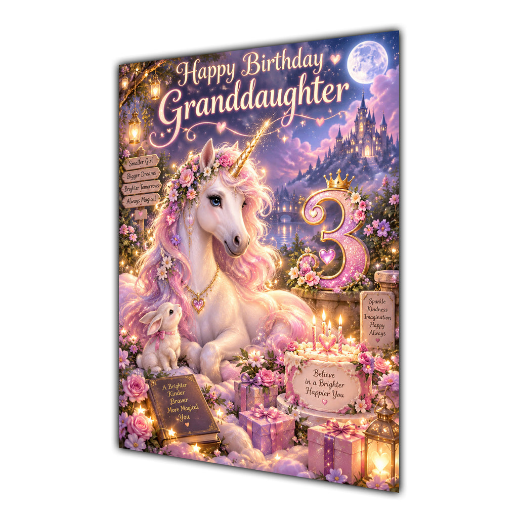 Happy 3rd Birthday Granddaughter Unicorn Greeting Card A5