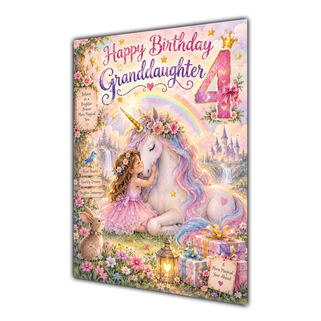 Happy 4th Birthday Granddaughter Unicorn Greeting Card A5